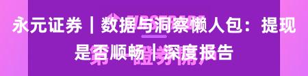 永元证券|数据与洞察懒人包:提现是否顺畅|深度报告